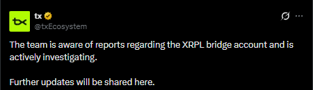 Official statement on the XRPL bridge incident